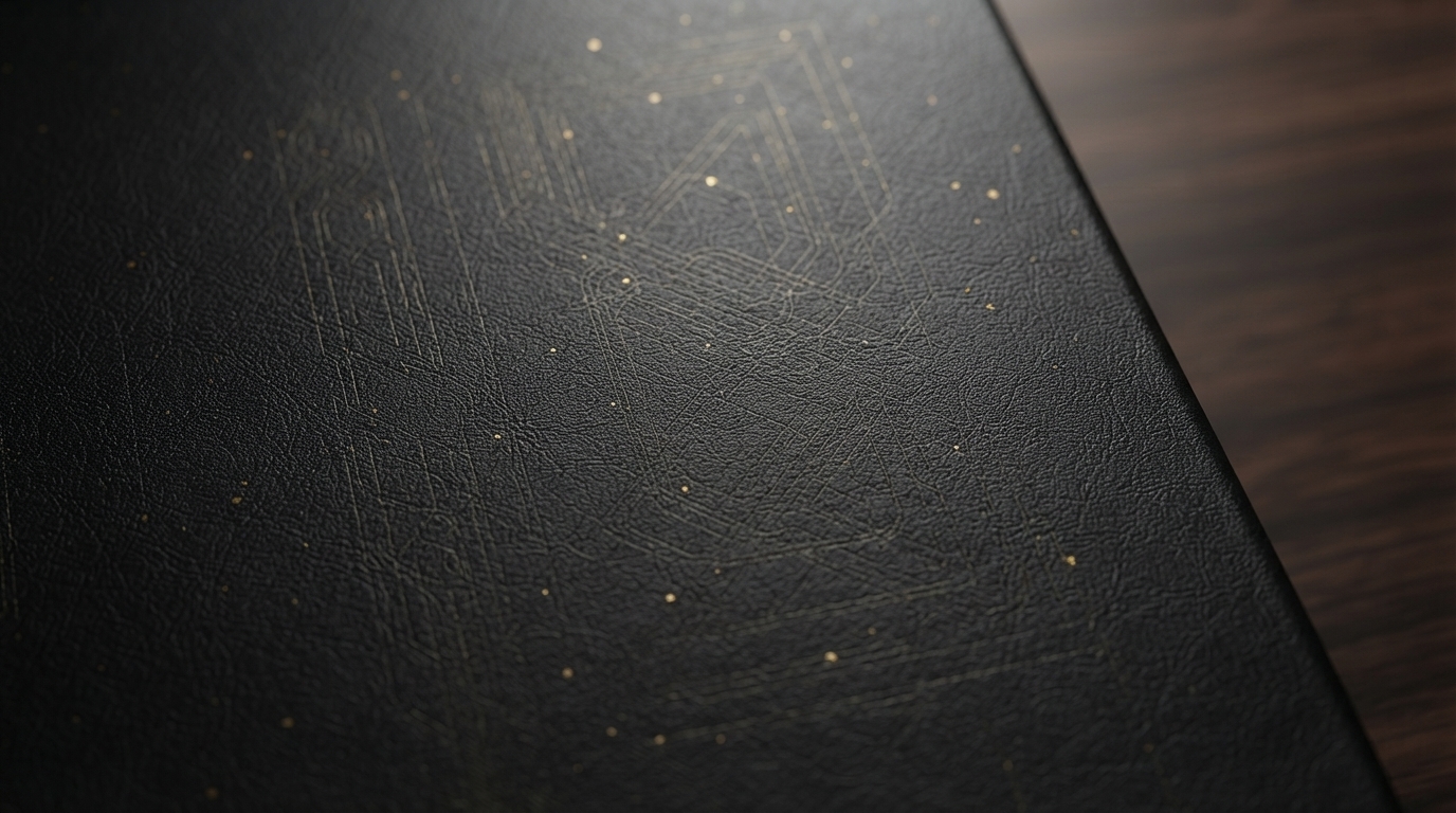 Textura de couro negro com detalhes em folha de ouro